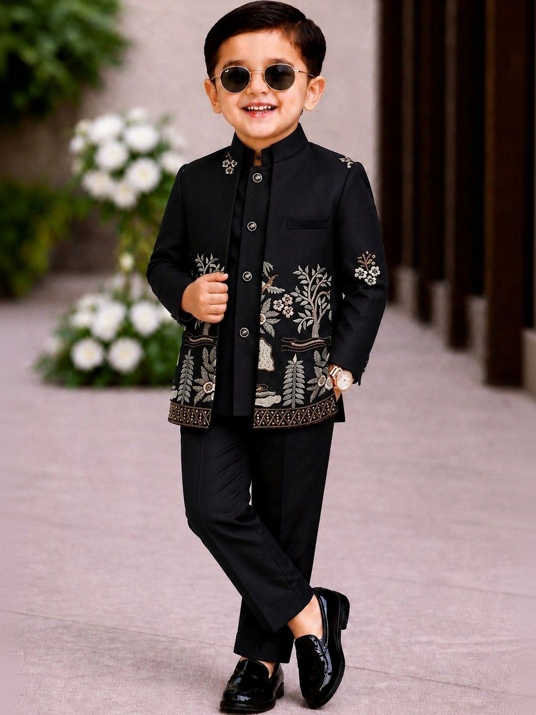 Elite Trend Traders Boys Embroidered Mandarin Collar Neck Sherwani
