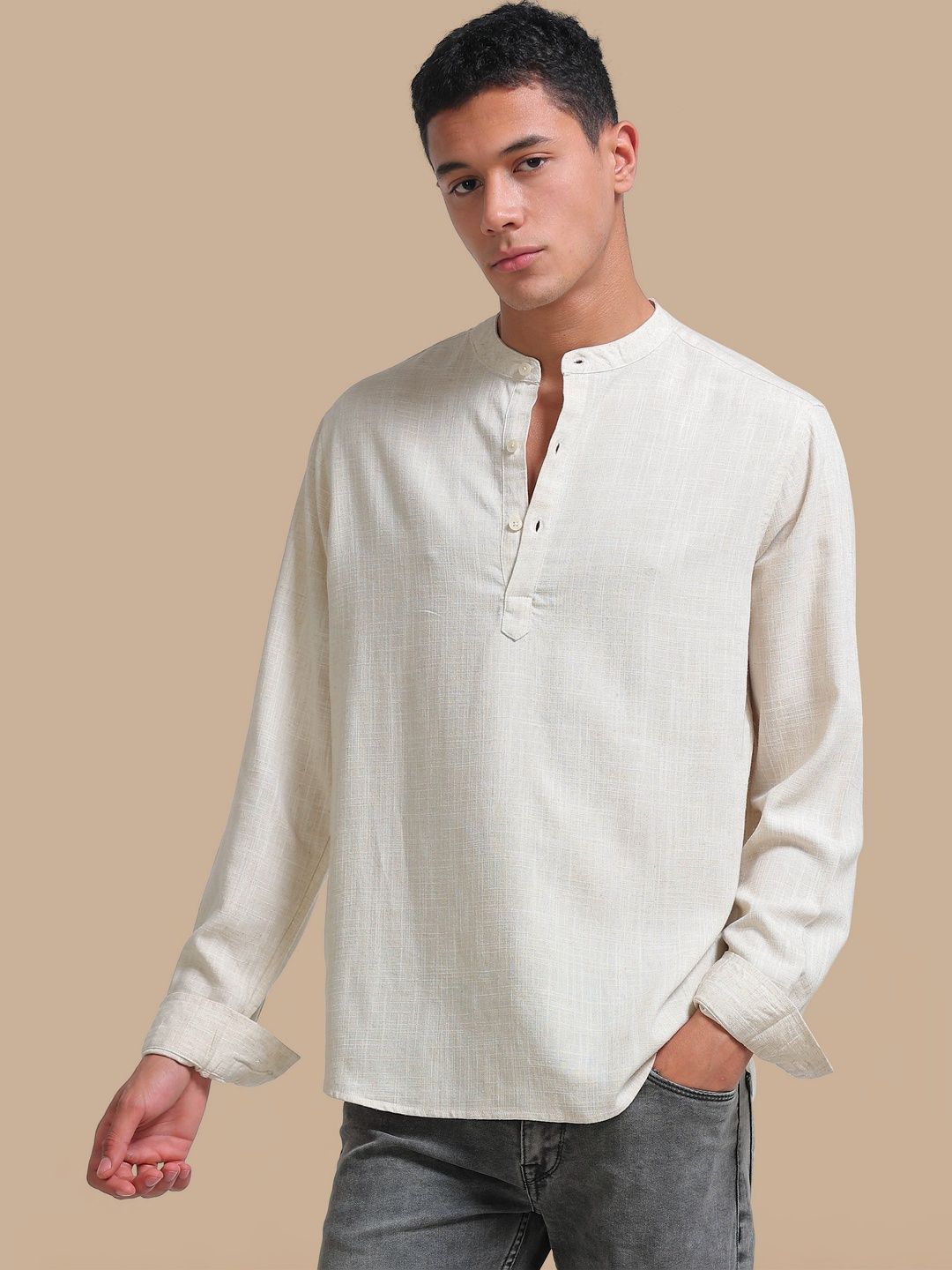 StitchX Men's Pure Cotton Mandarin Collar Kurta Shirt