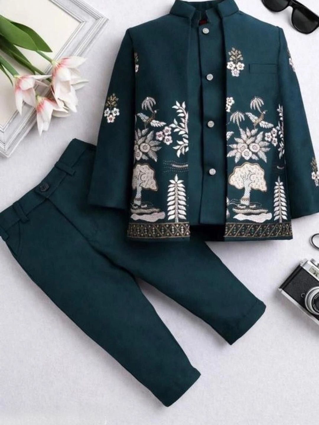 Elite Trend Traders Boys Embroidered Mandarin Collar Sherwani Set