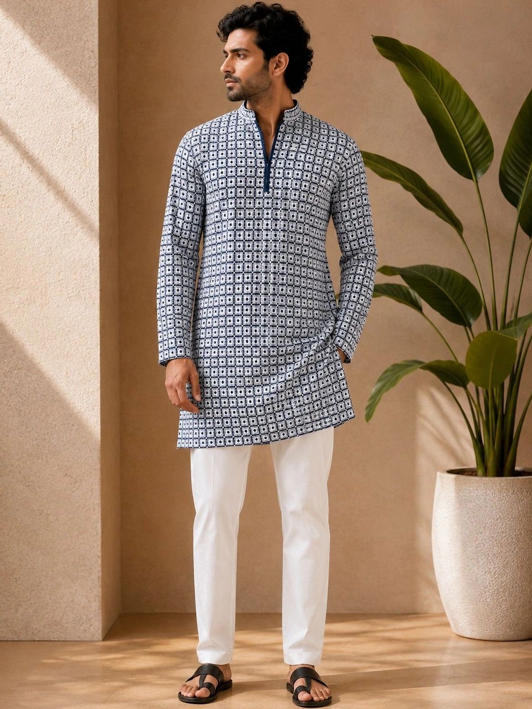 House of Pataudi Men Geometric Printed Kurta