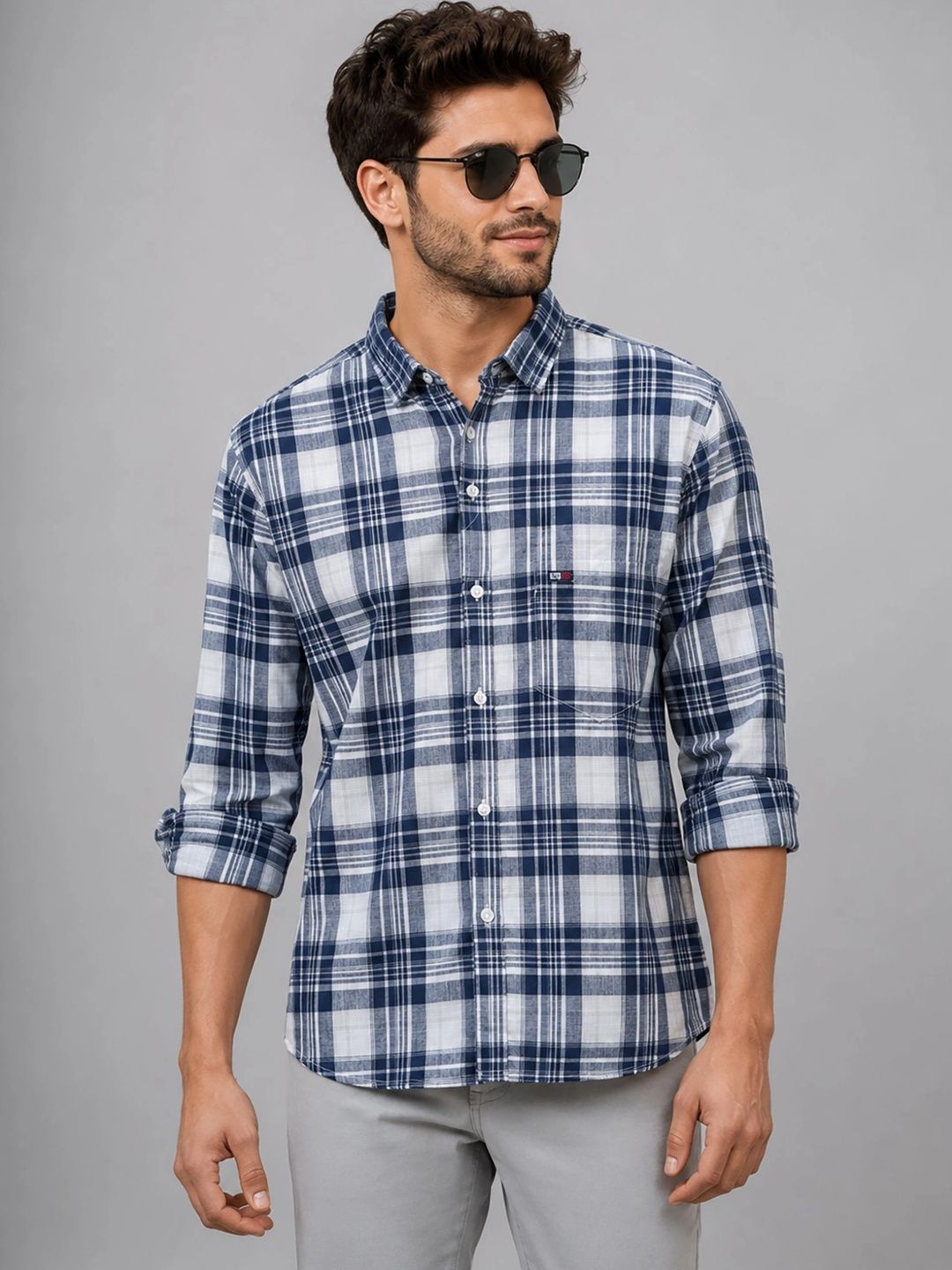 U.S. PITCHERS Men Modern Slim Fit Tartan Checks Checked Casual Shirt