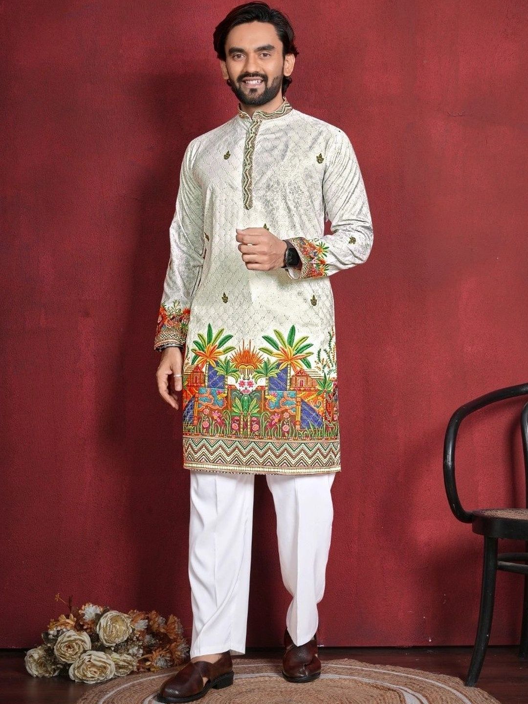 CHARLOTTE GRACIOUS Men Embellished Thread Work Kurta