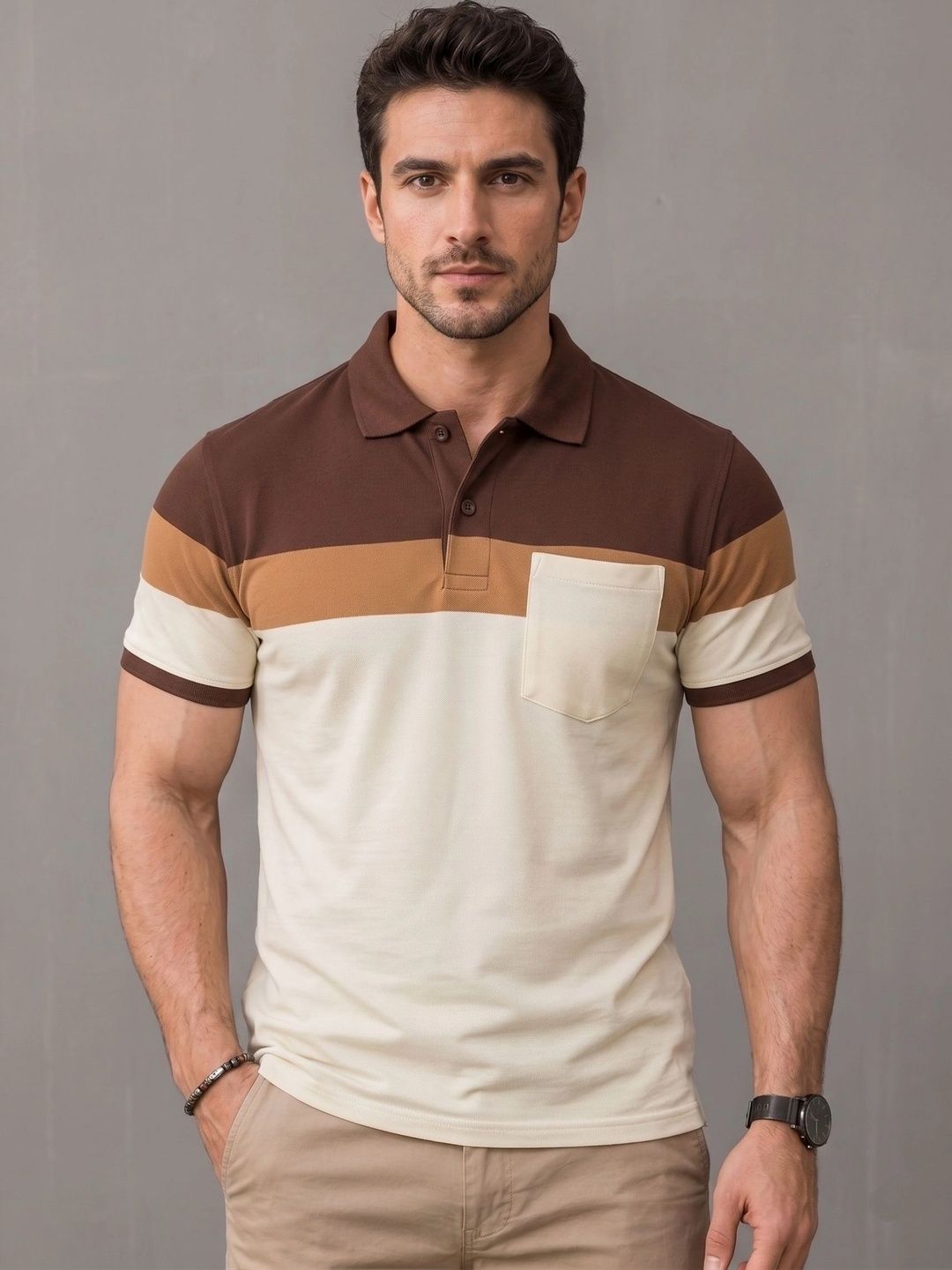 Roadster Men Colourblocked Polo Collar Pockets T-shirt