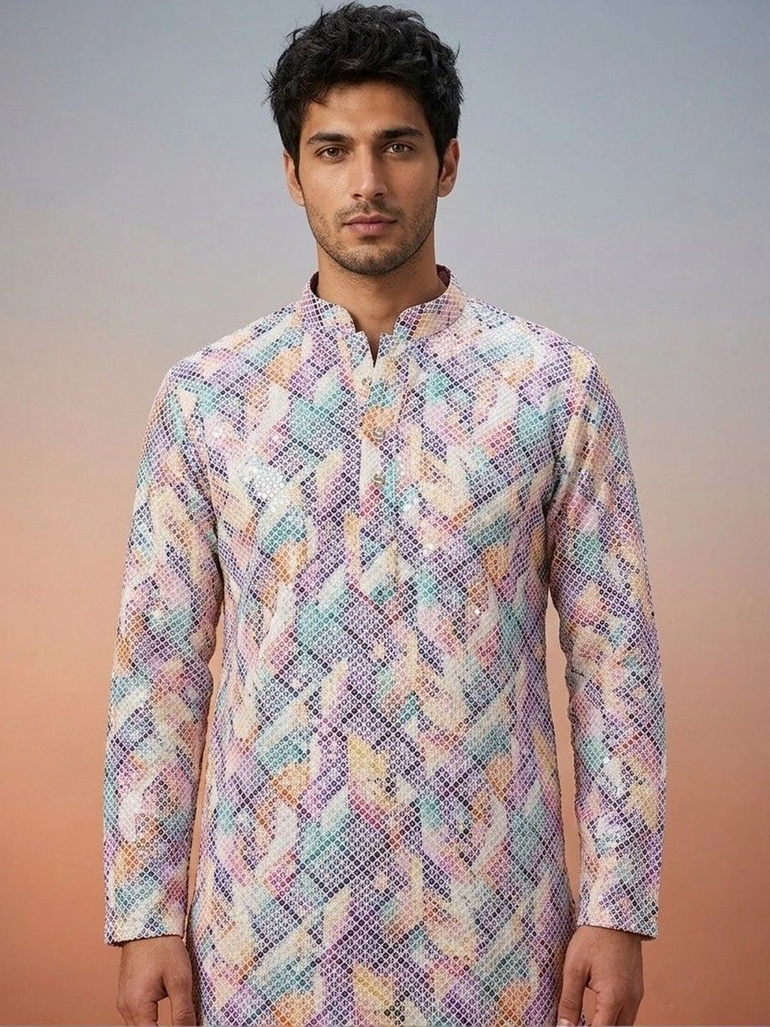 Rajkuwar Men Geometric Embellished Sequinned Kurta