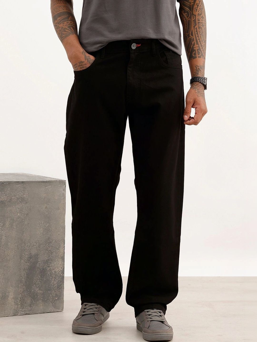 WROGN Men Anti Relaxed Fit High-Rise Stretchable Jeans