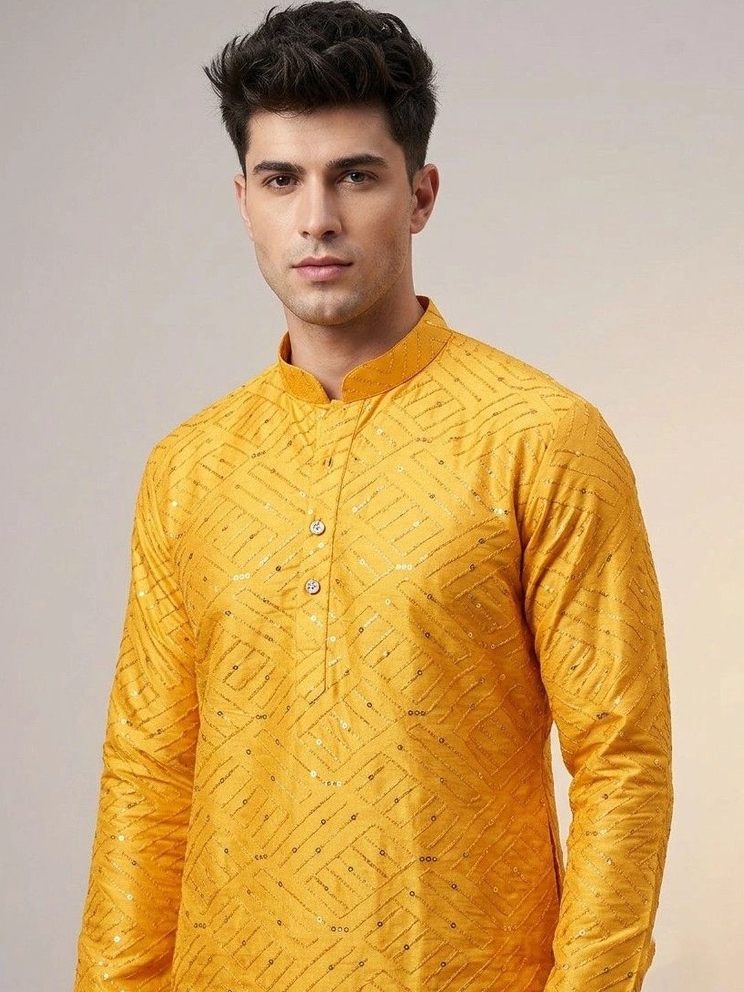 Rajkuwar Men Geometric Embellished Sequinned Kurta