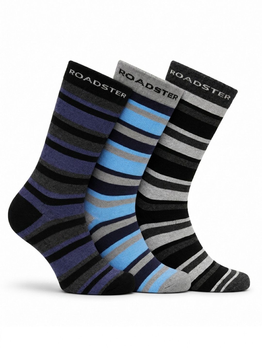 Roadster Men Pack of 3 Cotton Striped Above Ankle Socks