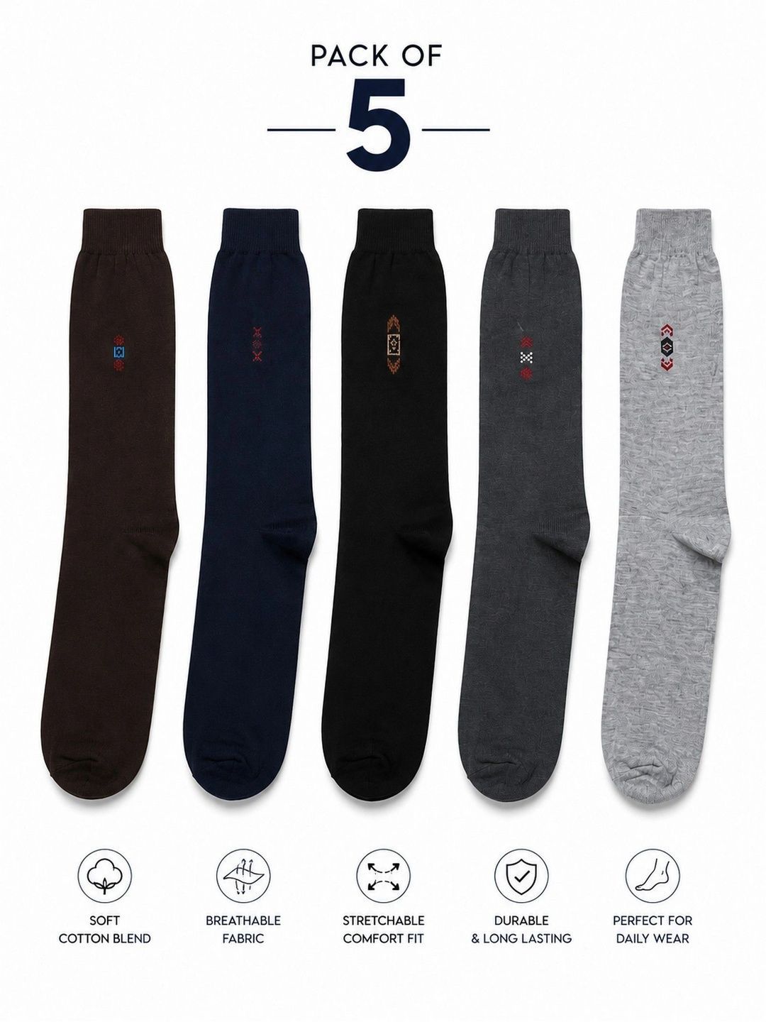 SHOPCASH Men Pack of 5 Cotton Assorted Above Ankle Socks