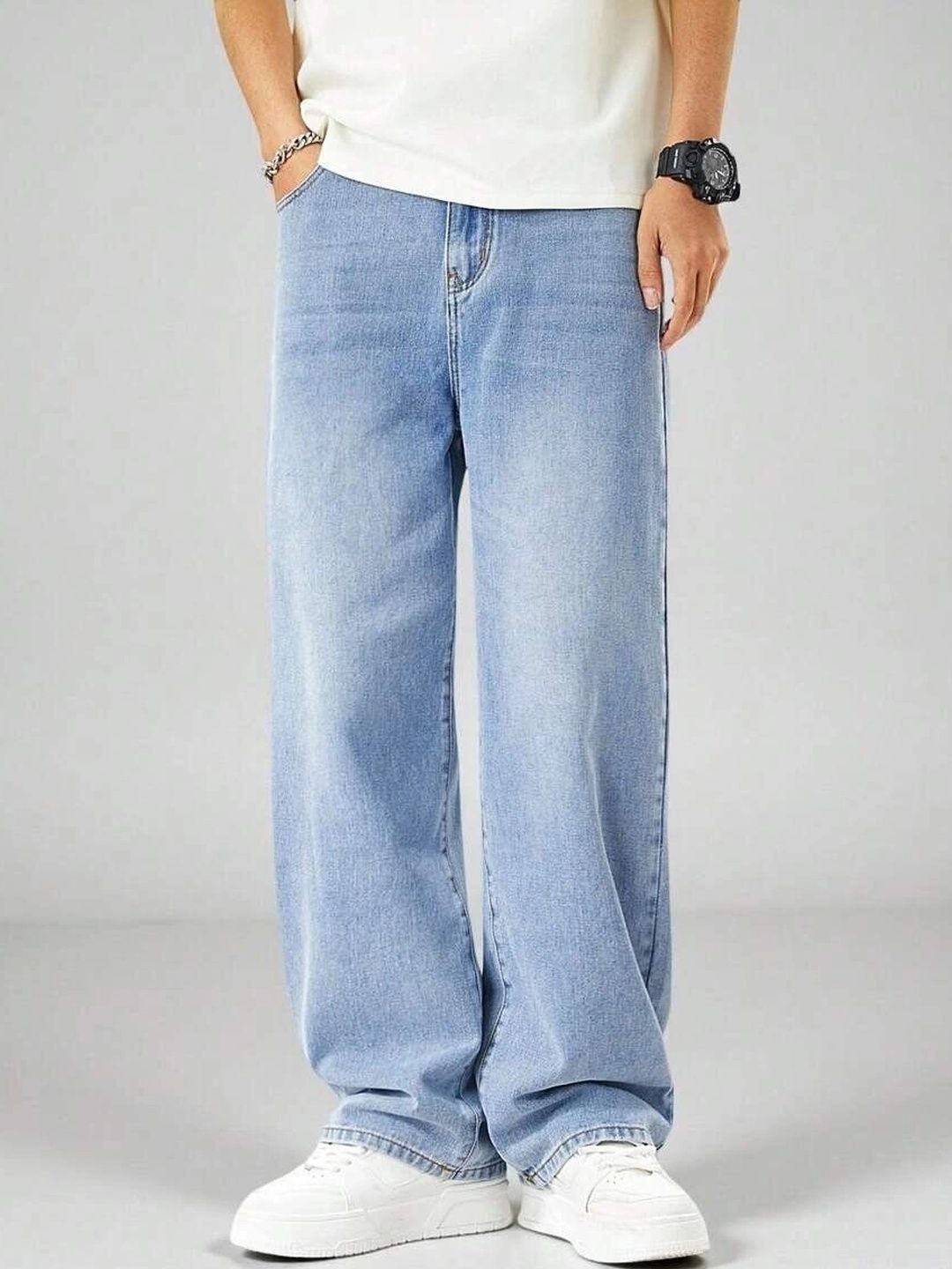 STEPLE DENIMS Men Baggy Loose Fit Mid-Rise Cotton Relaxed Jeans