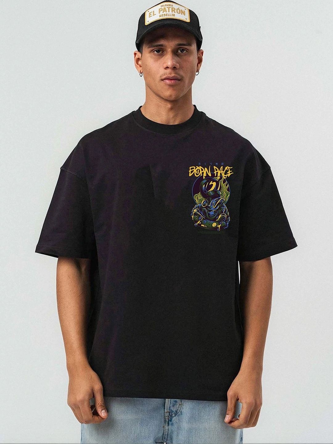 Mast & Harbour Men Printed Drop-Shoulder Sleeves T-shirt