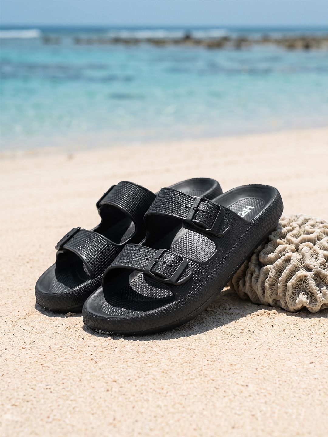 HRX by Hrithik Roshan Men Black Textured Sliders