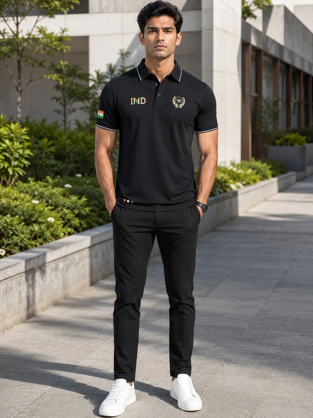 Warrior World Men Brand Logo Polo Collar T-shirt