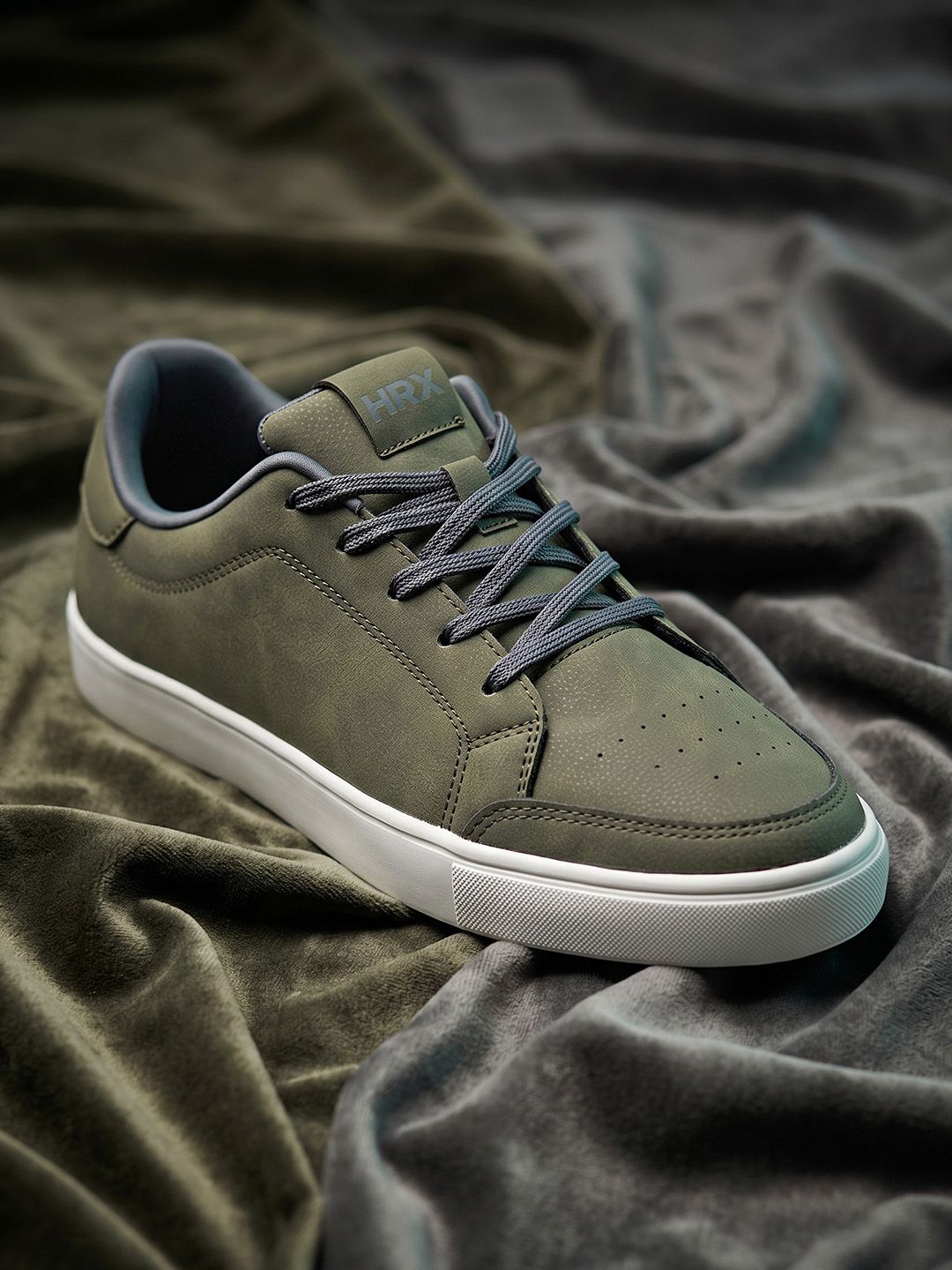 HRX by Hrithik Roshan Men Olive Suede Finish Regular Sneakers