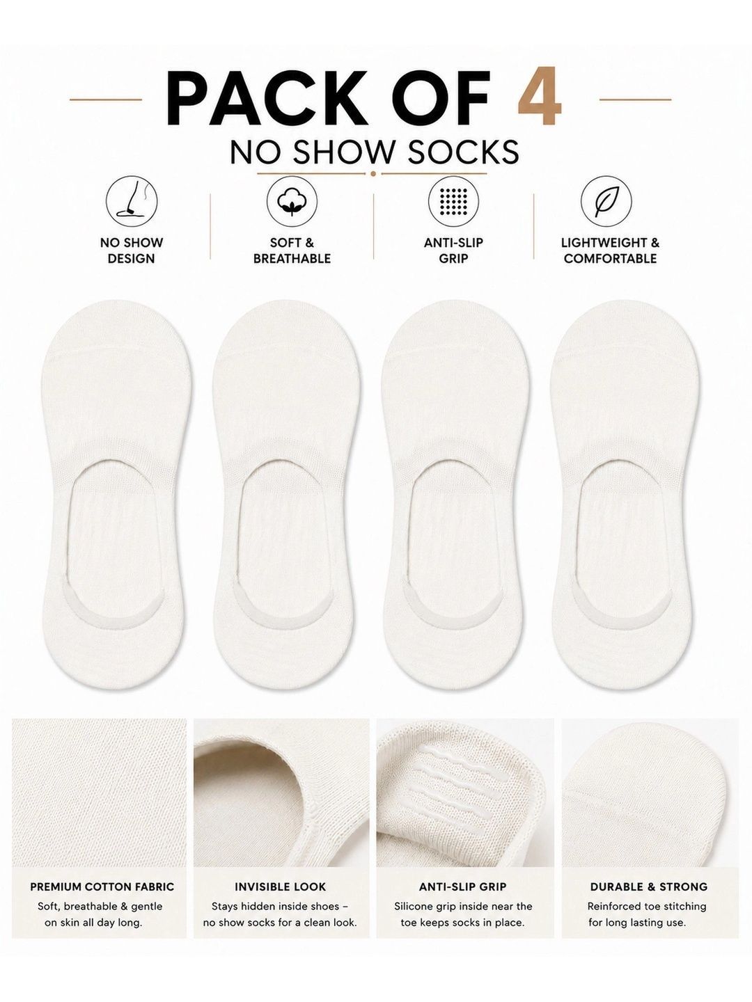 SHOPCASH Men Pack of 4 Cotton Assorted Shoe Liners Socks
