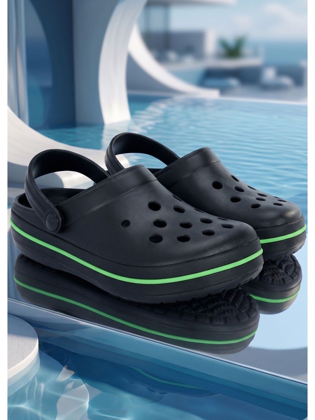 HRX by Hrithik Roshan Men Black & Green Rubber Clogs