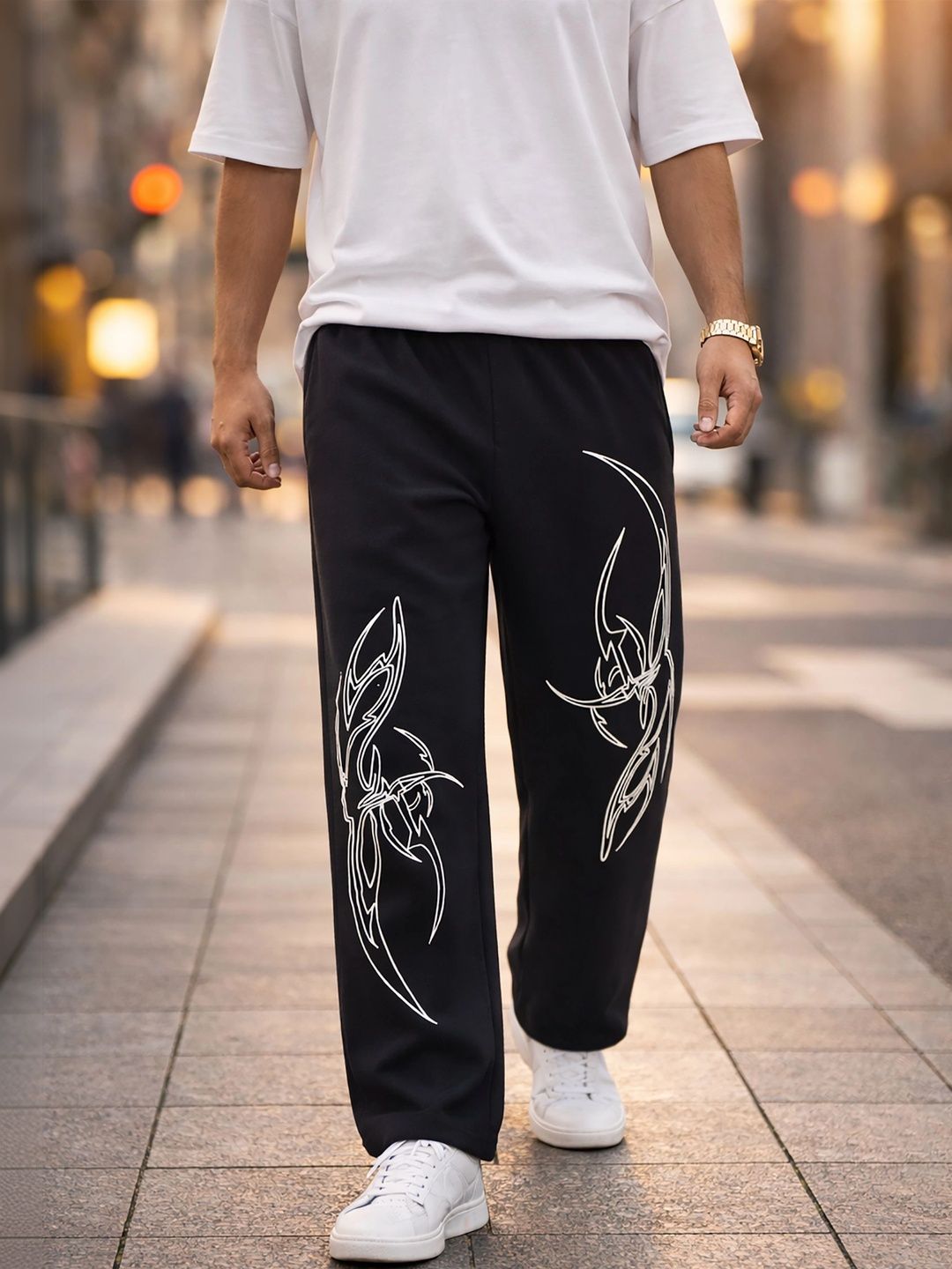 HERE&NOW Men Regular Fit Abstract Track Pants