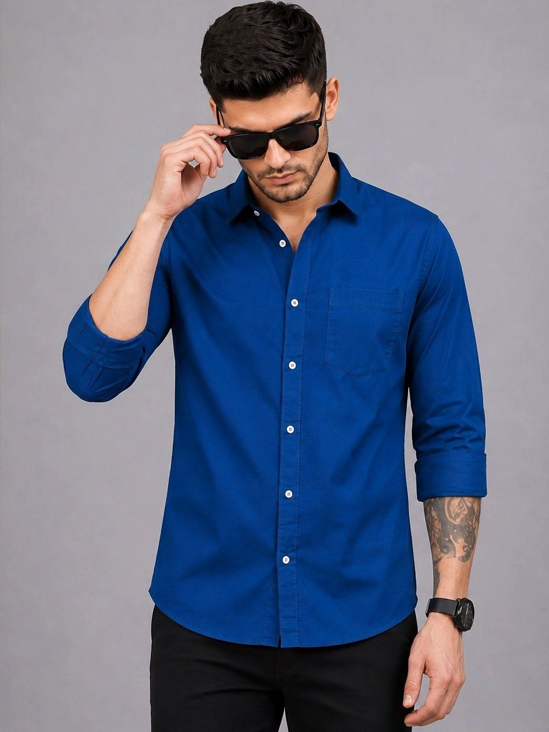 Roadster Men Blue Solid Regular Fit Casual Shirt