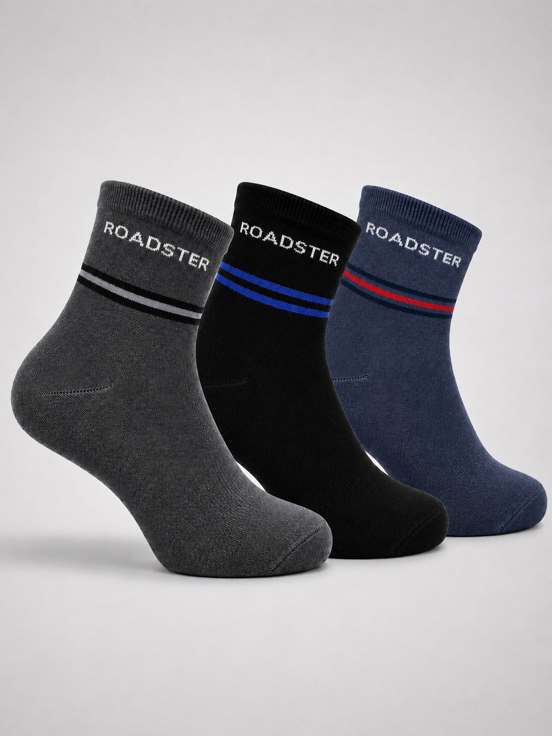 Roadster Men Pack of 3 Cotton Striped Above Ankle Socks