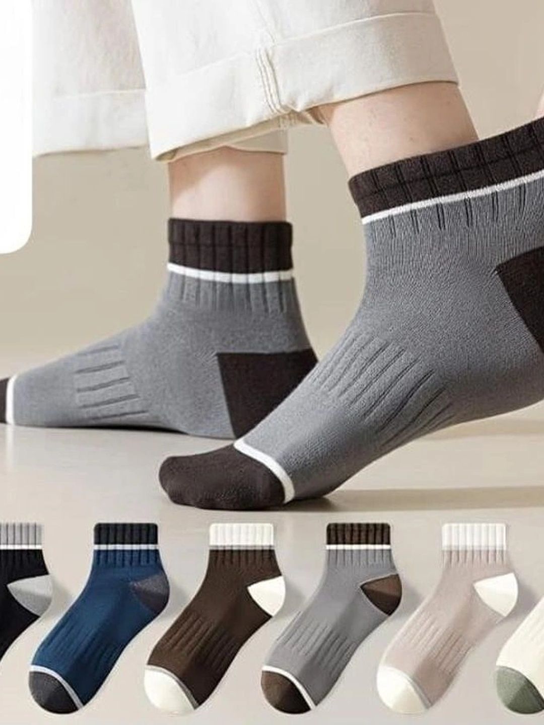 REDCARP Men Pack of 6 Cotton Colourblocked Ankle Length Socks