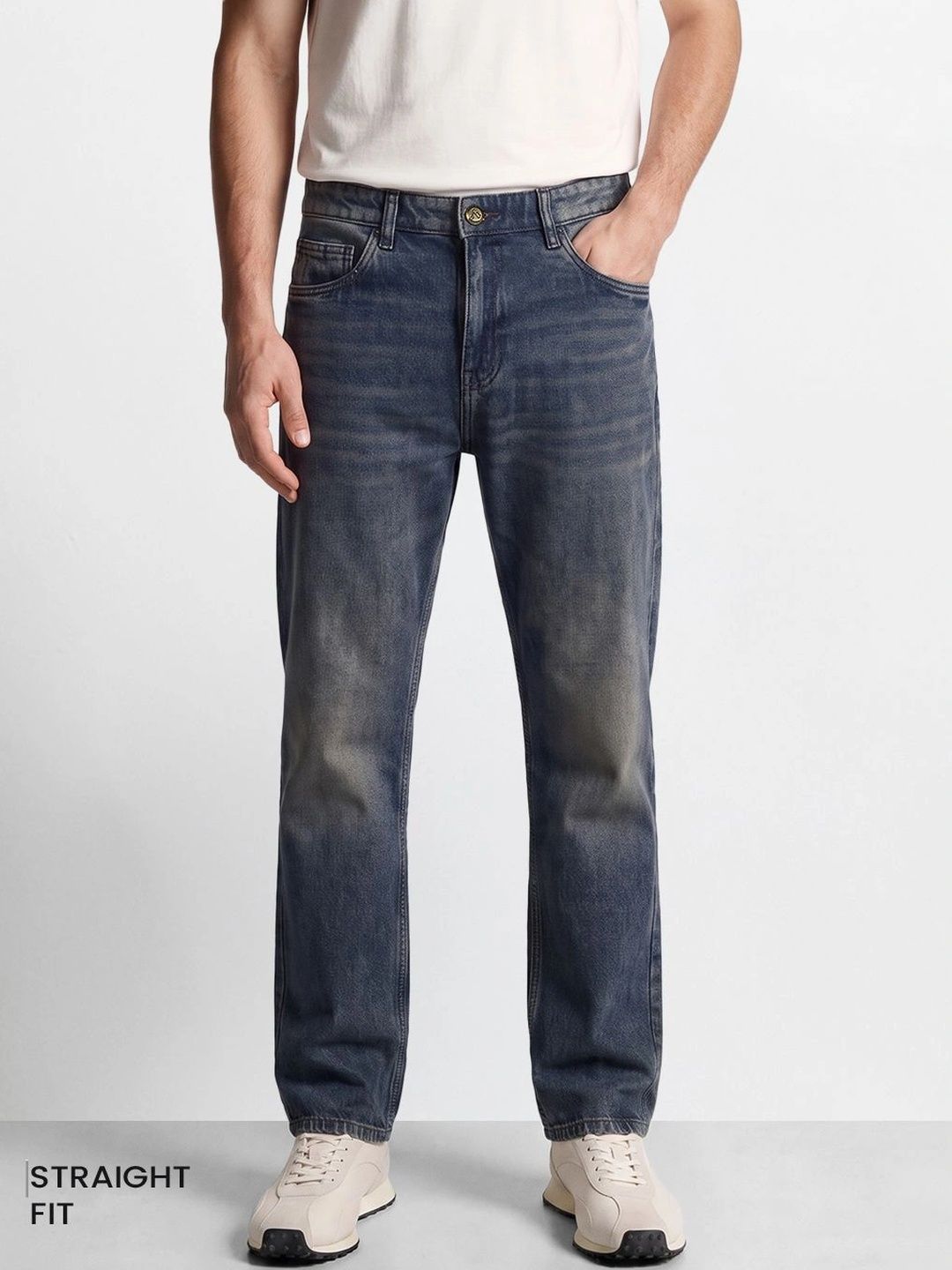 The Indian Garage Co Men Regular Fit Mid-Rise Low Distress Light Fade Jeans