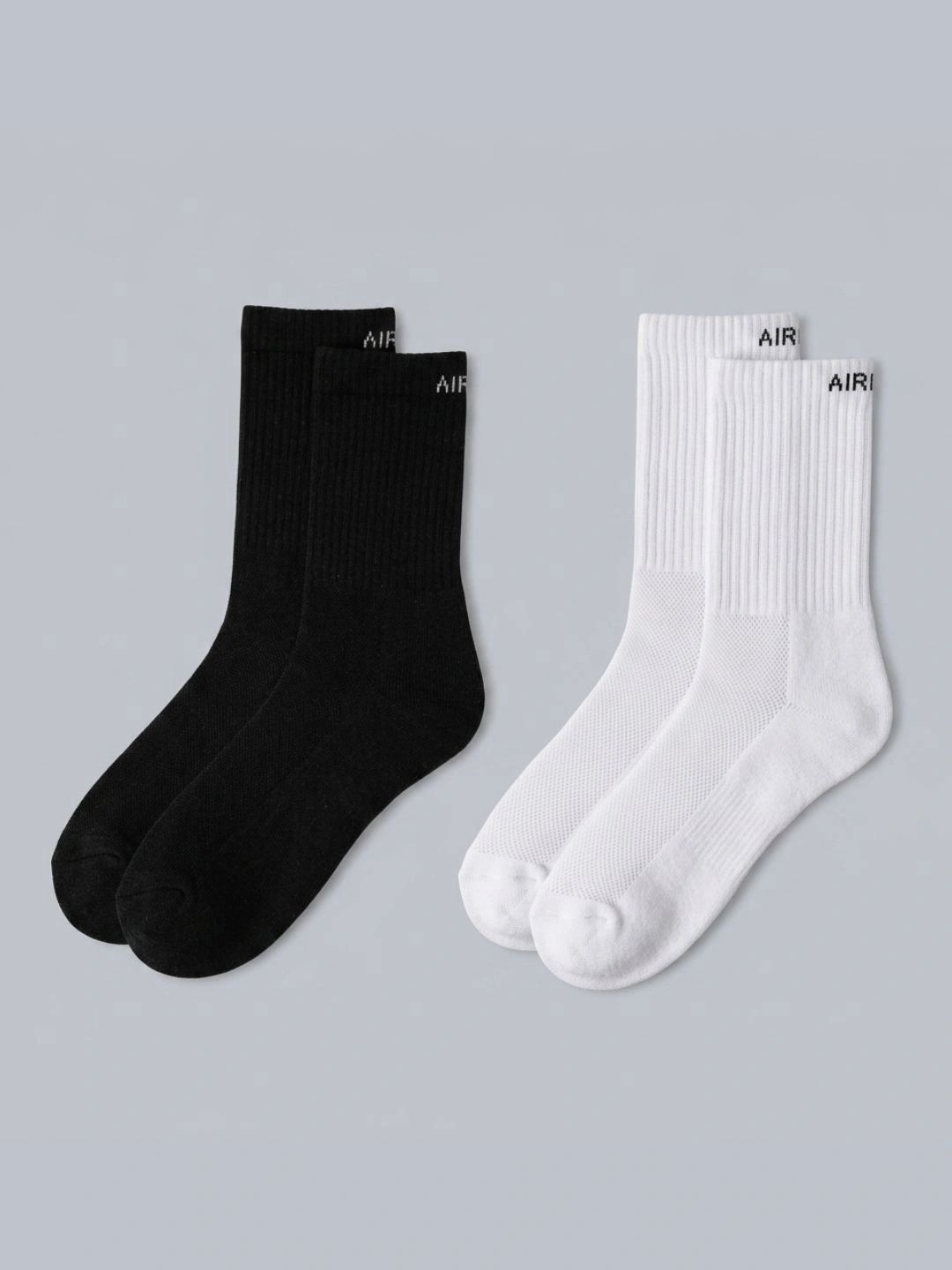 AIR GARB Pack of 2 White and Black Color Crew Length Pure Cotton Breathable Socks