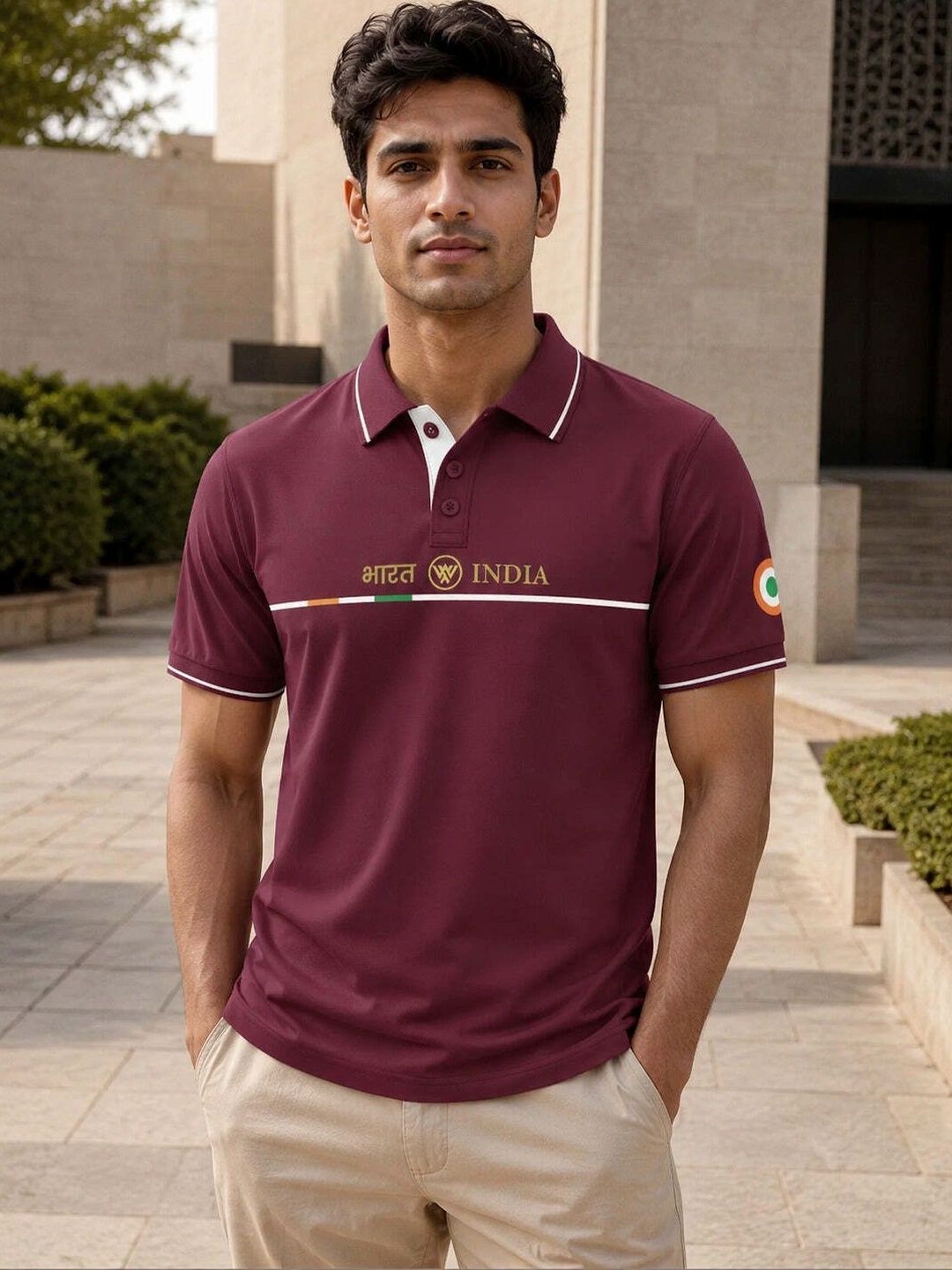 Warrior World Men Typography Printed Polo Collar Pure Cotton T-shirt