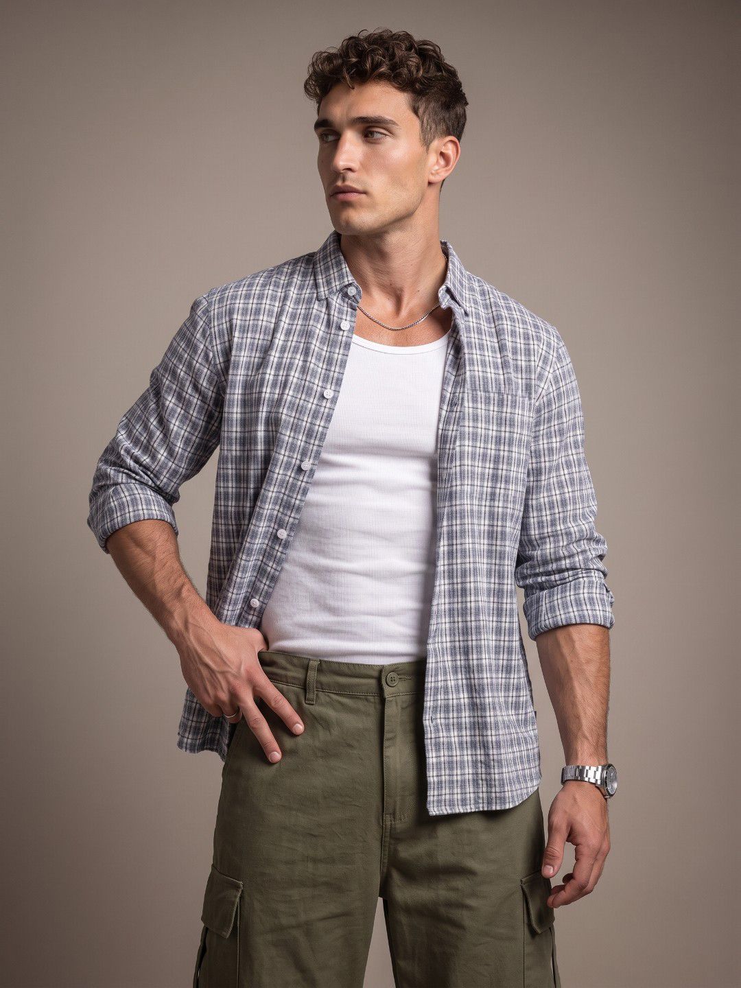 glitchez Pure Cotton Checked Relaxed Fit Casual Shirt