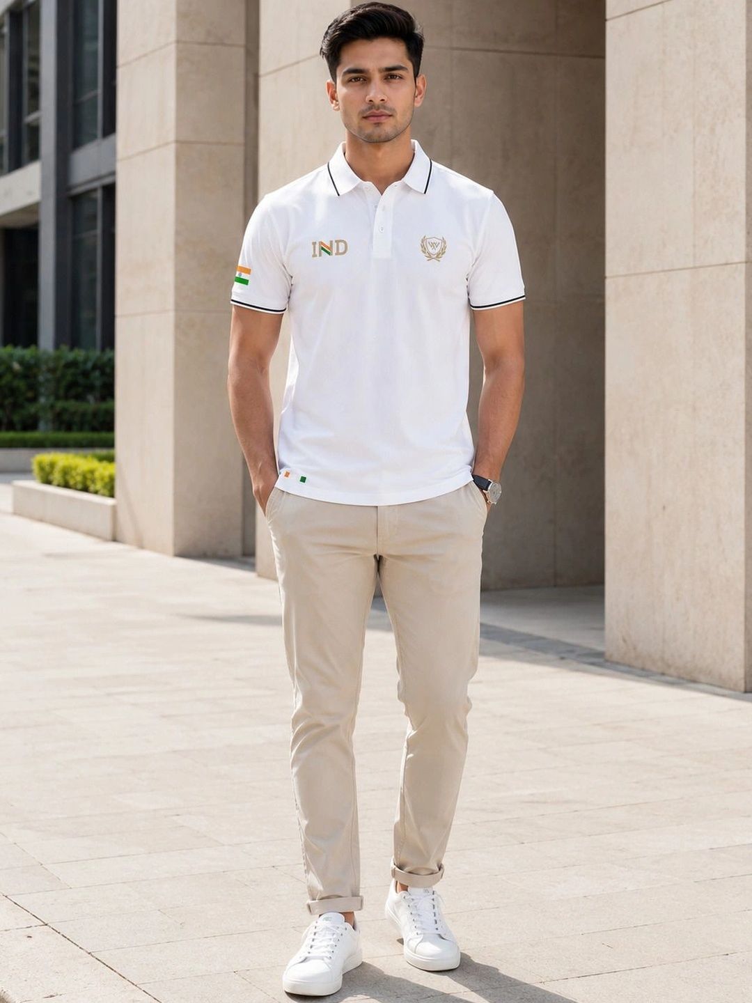 Warrior World Men Brand Logo Polo Collar T-shirt