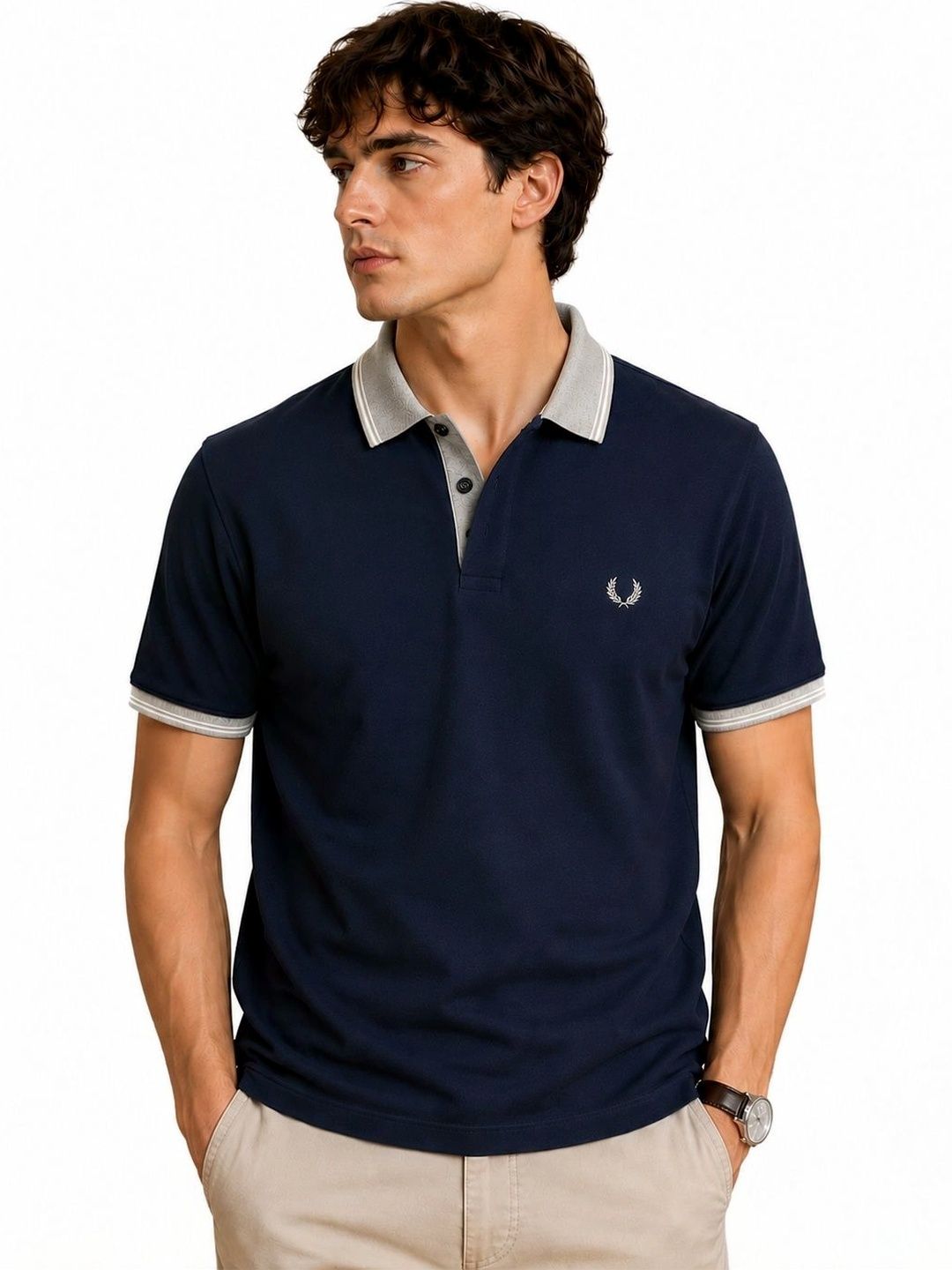 Here & Now X Raves Men Brand Logo Polo Collar T-shirt