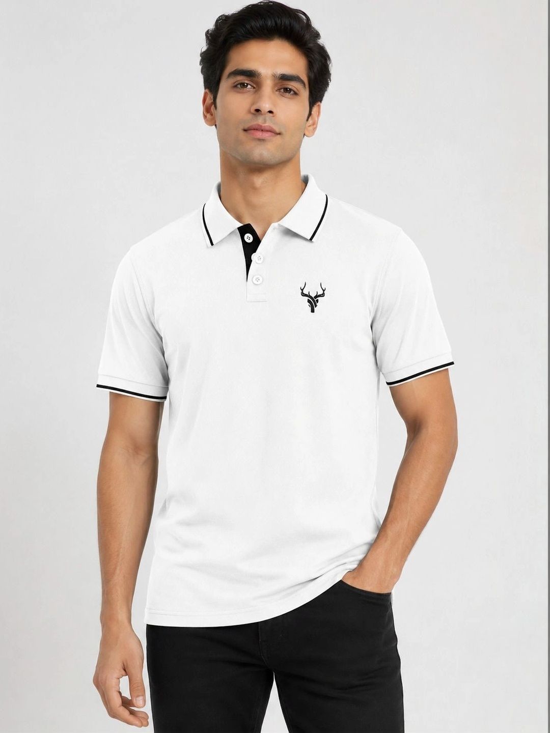 Warrior World Men Brand Logo Polo Collar Pure Cotton T-shirt