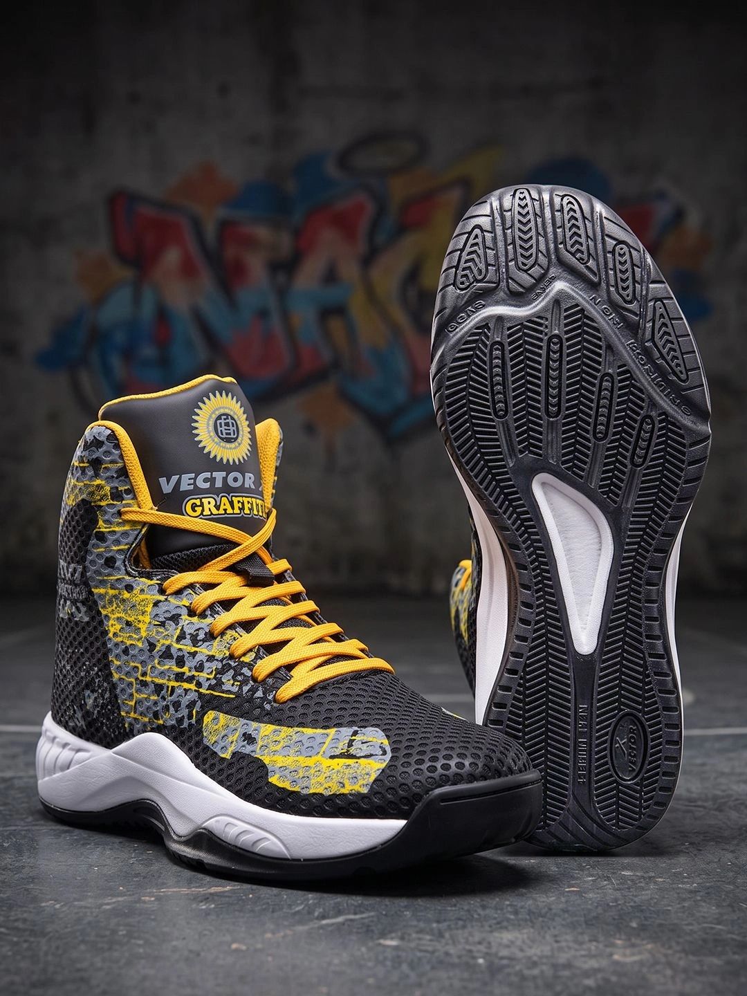 VECTOR X Graffiti Texture TPU Eva Rubber Sole Indoor Outdoor Lace Up Basketball Shoes