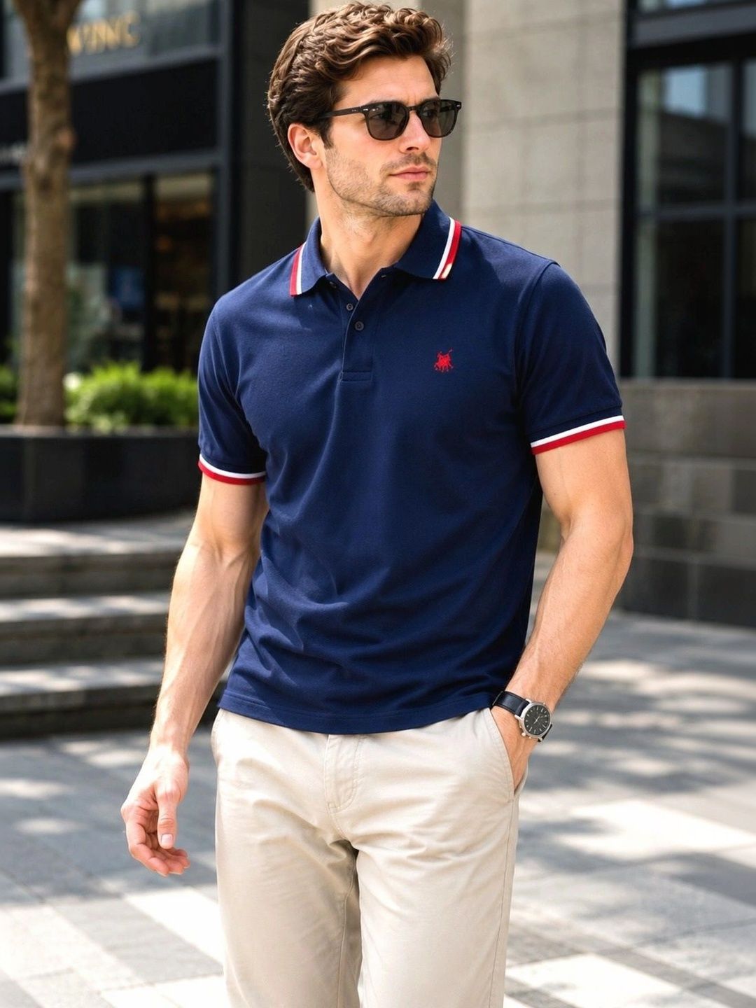 Raves Men Brand Logo Polo Collar Applique T-shirt