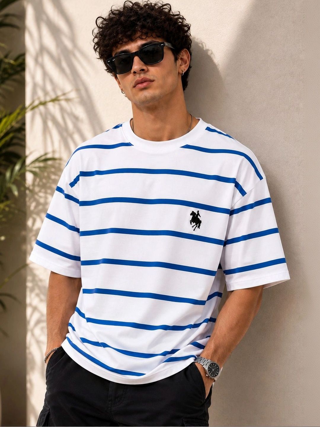 LAUREN ADAMS Men Relaxed Fit Striped Cotton T-shirt
