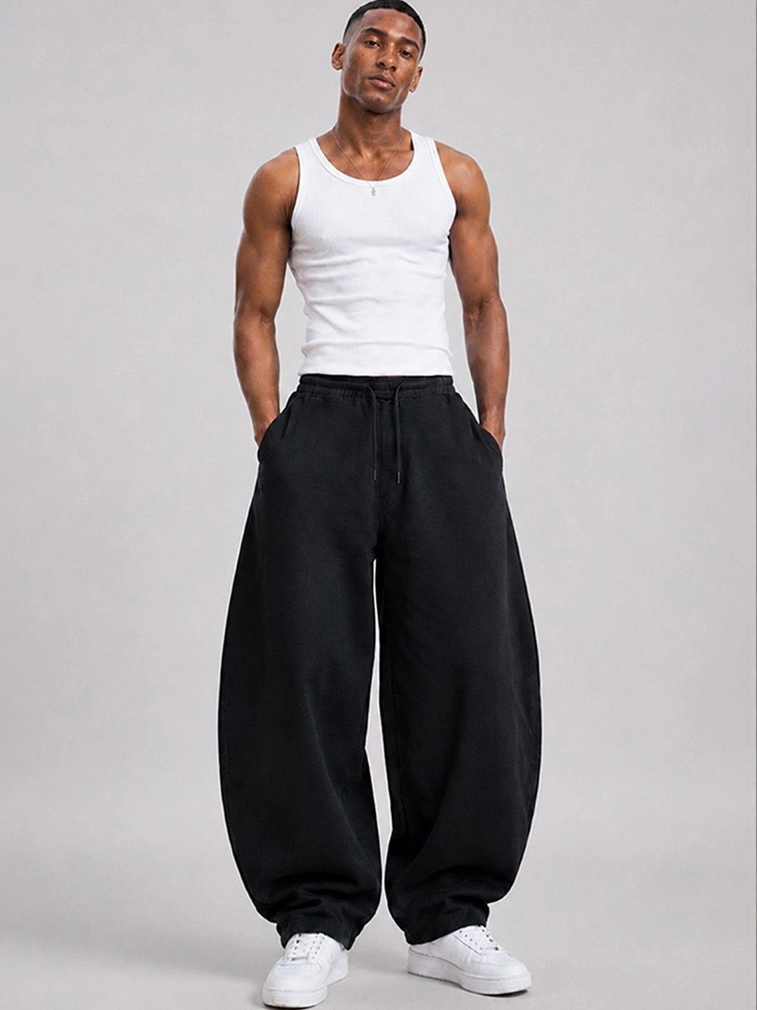 Powerlook Men Black Baggy Cotton Track Pants
