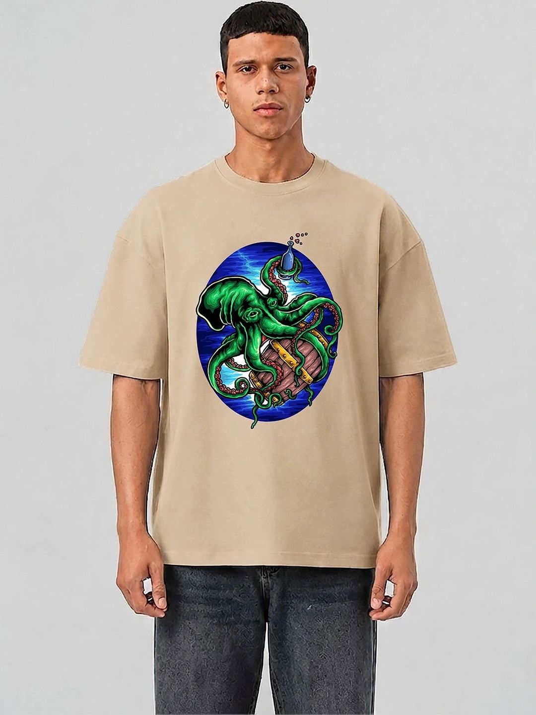 Mast & Harbour Men Printed Drop-Shoulder Sleeves T-shirt