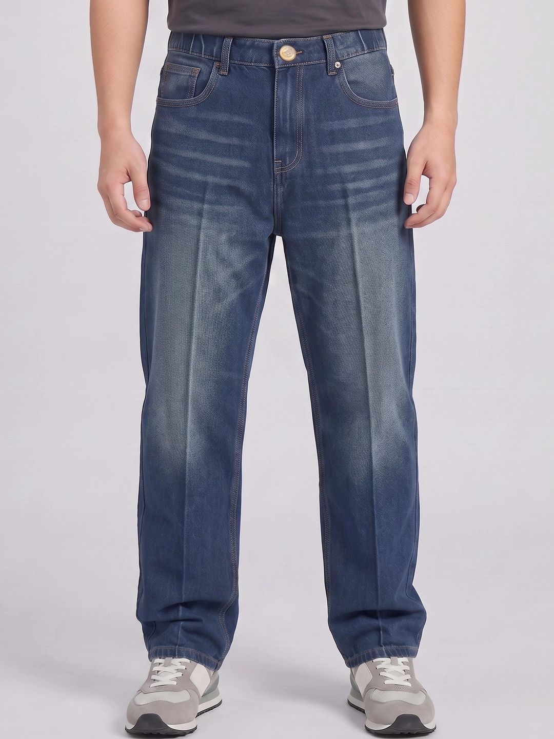 dolsia Men Straight Fit Mid-Rise Heavy Fade Stretchable Jeans