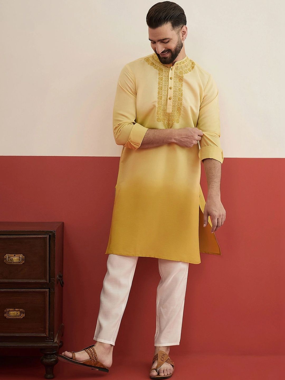 House of Pataudi Men Ethnic Motifs Embroidered Thread Work Kurta