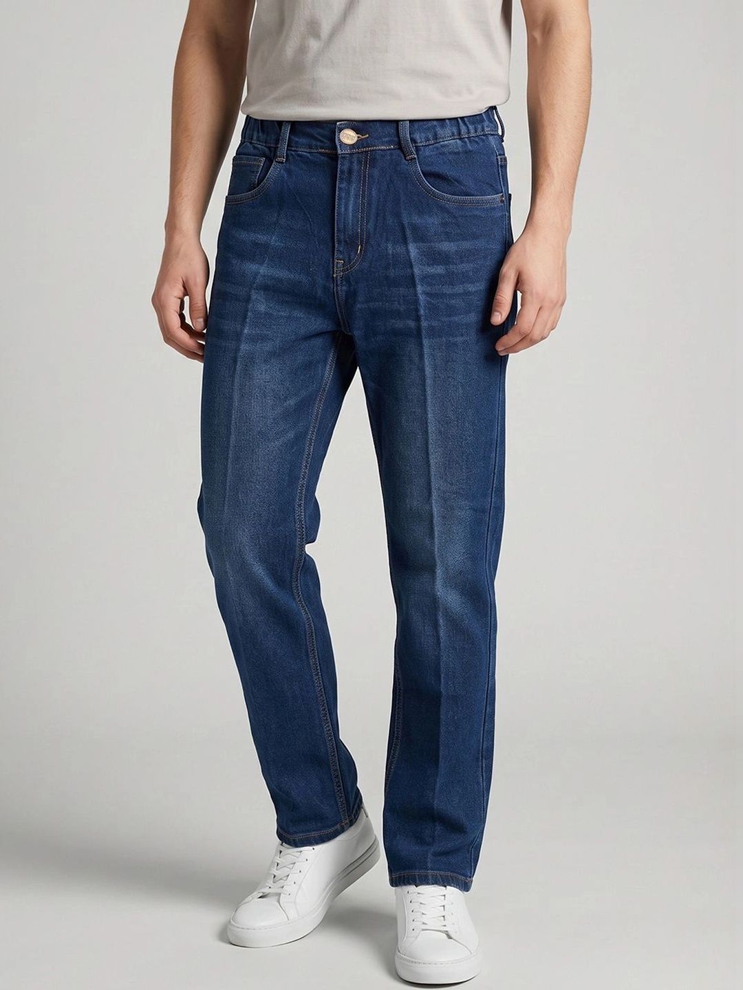 dolsia Men Straight Fit Mid-Rise Light Fade Stretchable Jeans