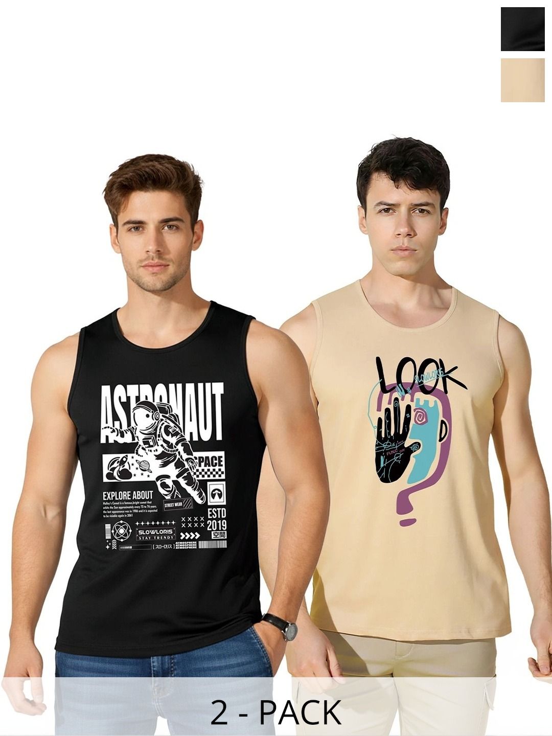 SLOWLORIS Men Pack of 2 Printed T-shirt