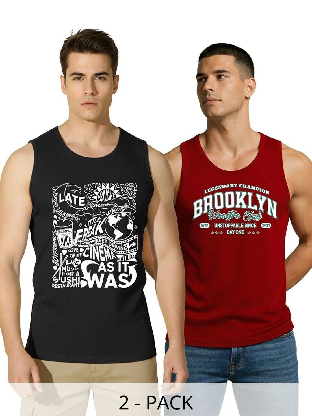 SKY HARBOAR Men Typography Pack of 2 Printed T-shirt