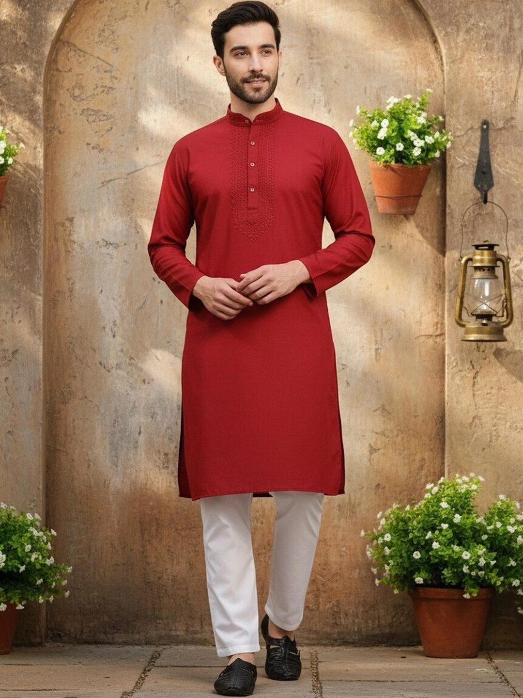 HUZUR Men Embroidered Thread Work Kurta