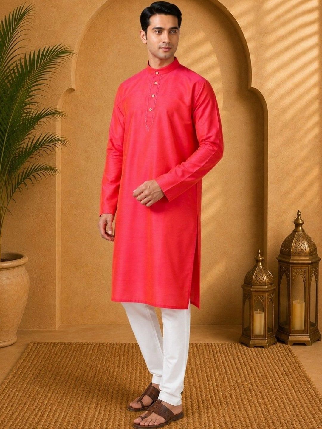TATTVA Thread Work Mandarin Collar Straight Kurta