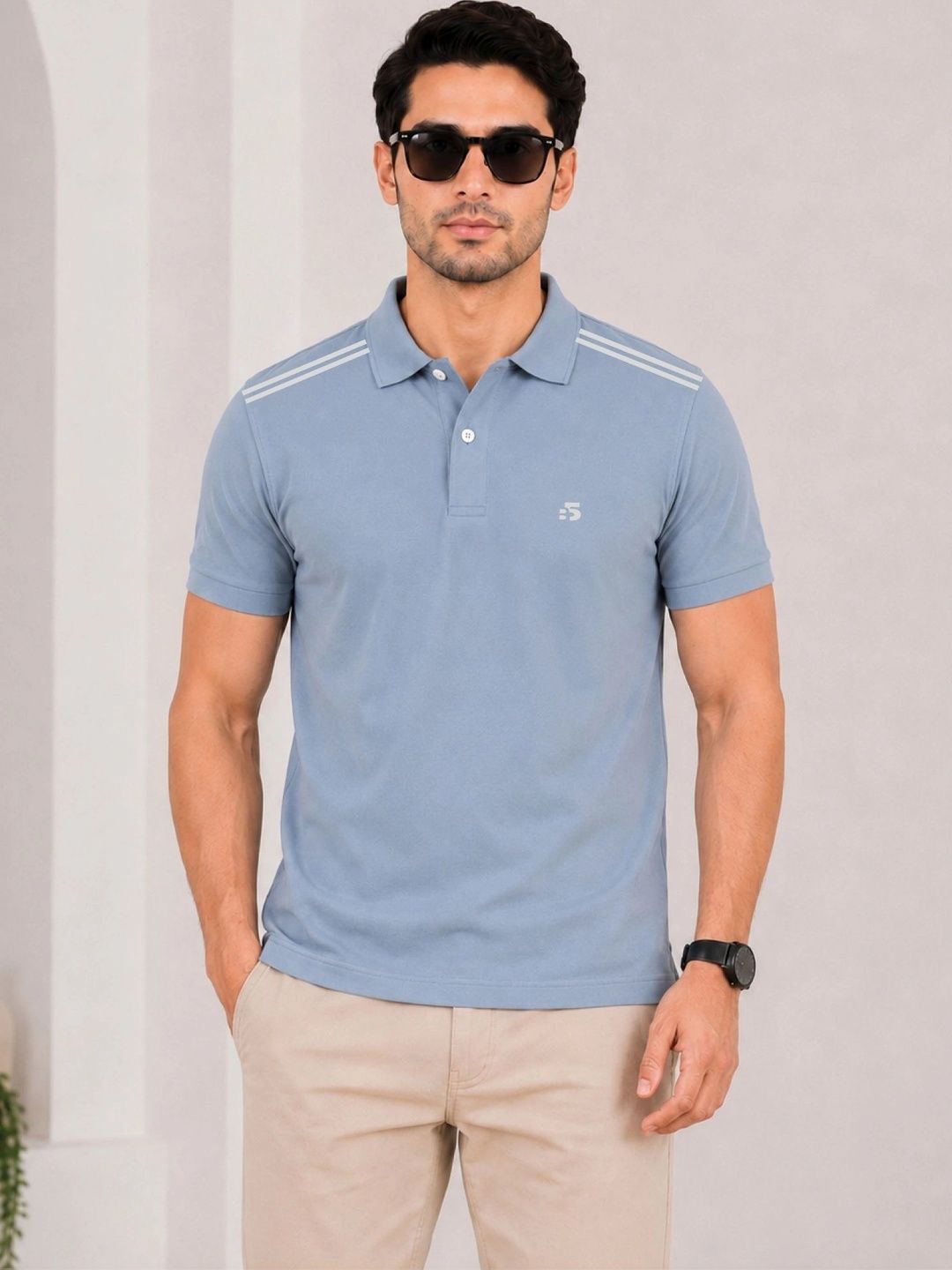VELS CLOTHING Men Printed Polo Collar Bio Finish T-shirt