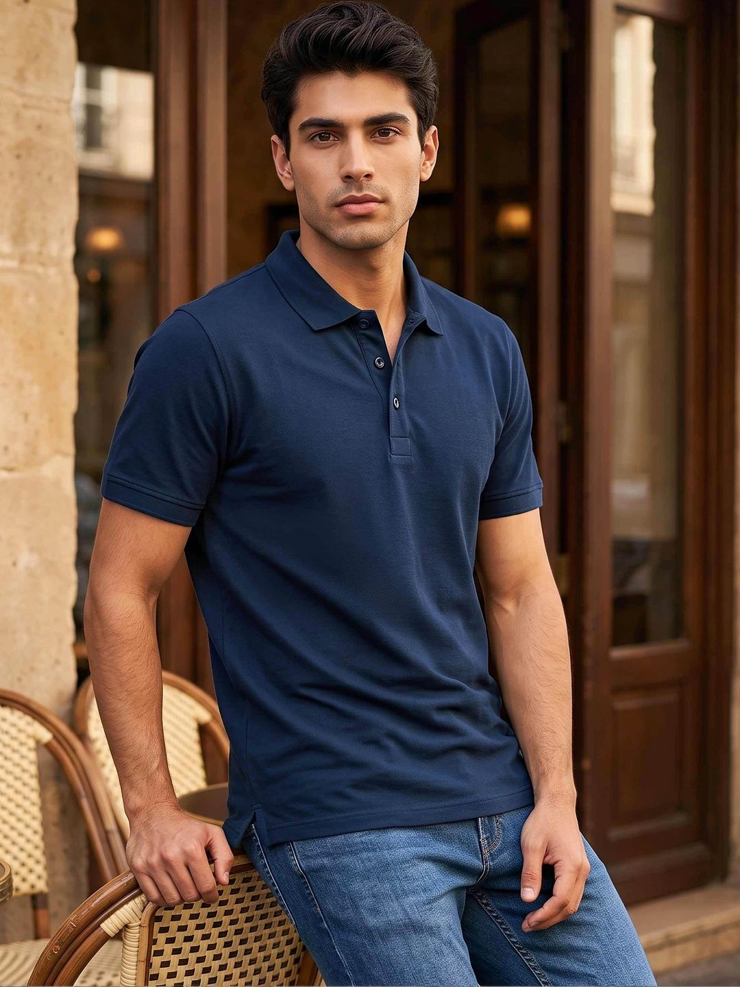 Beyoung Polo Collar Short Sleeves Cotton T-shirt