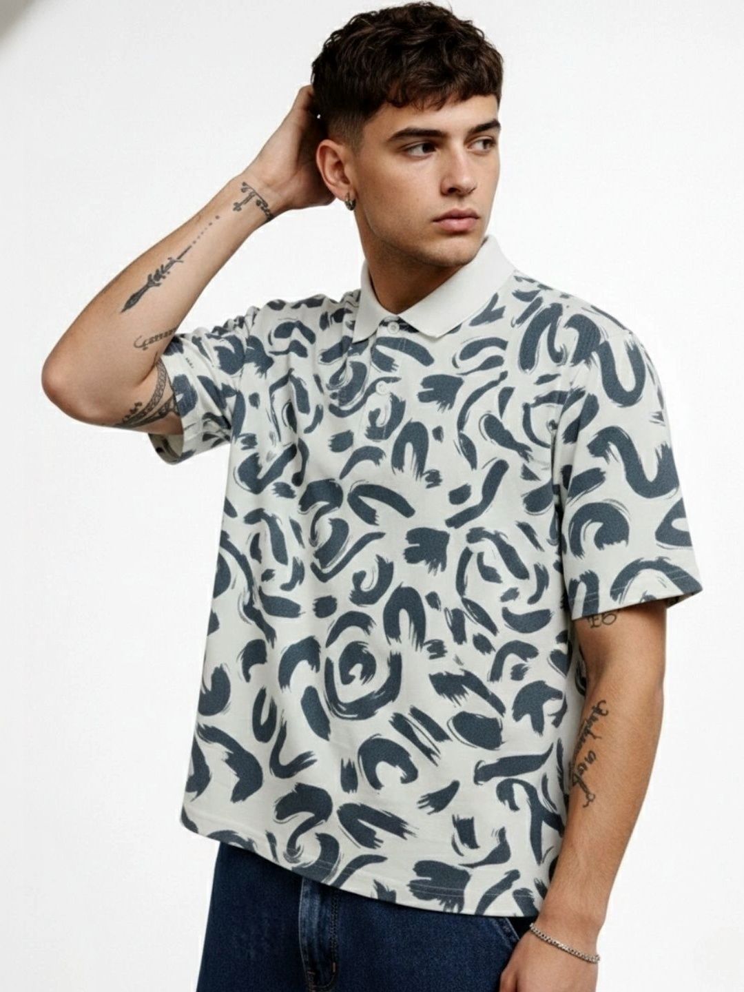 HERE&NOW Men Printed Polo Collar T-shirt