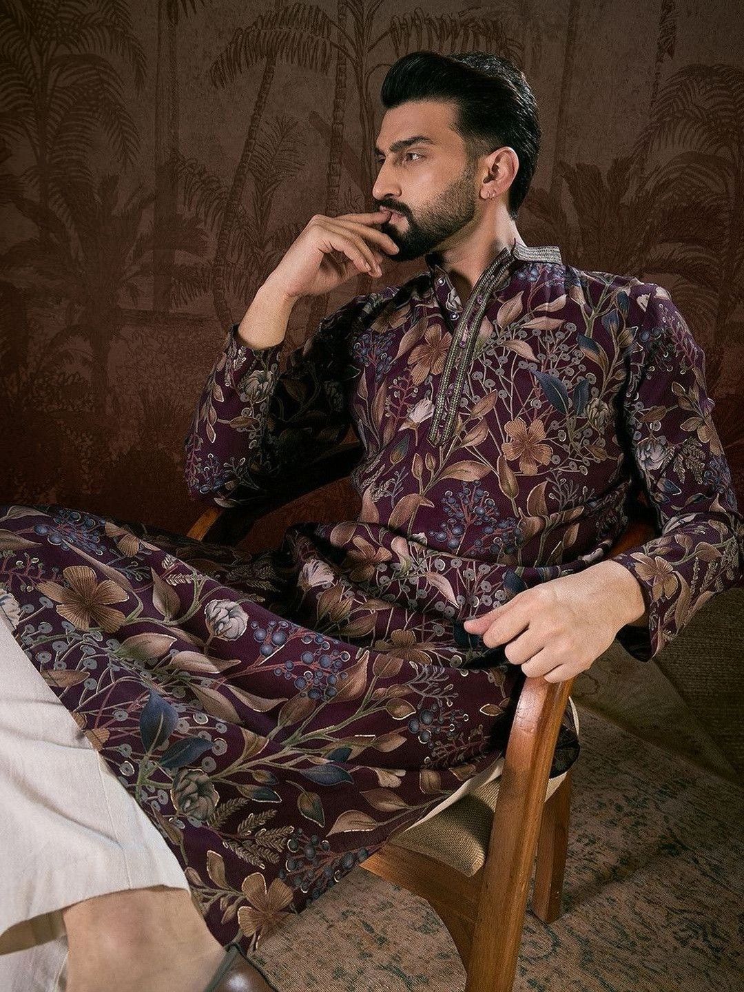 Ethnic Bay Men Floral Printed Kurta