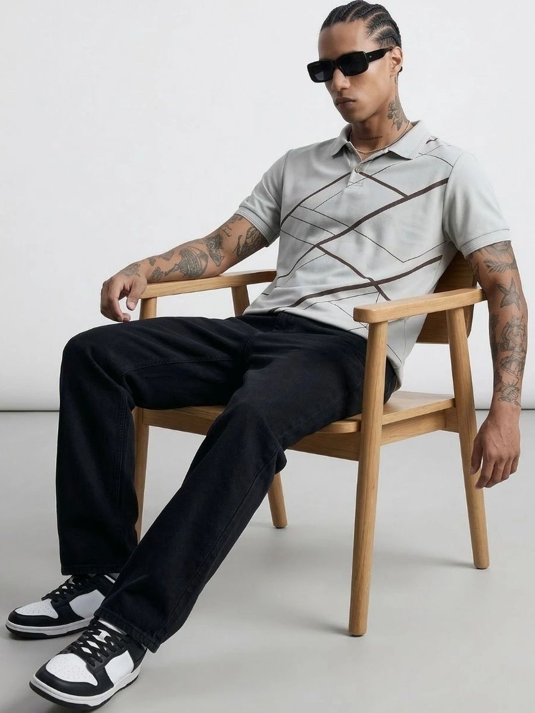 HERE&NOW Men Printed Polo Collar T-shirt