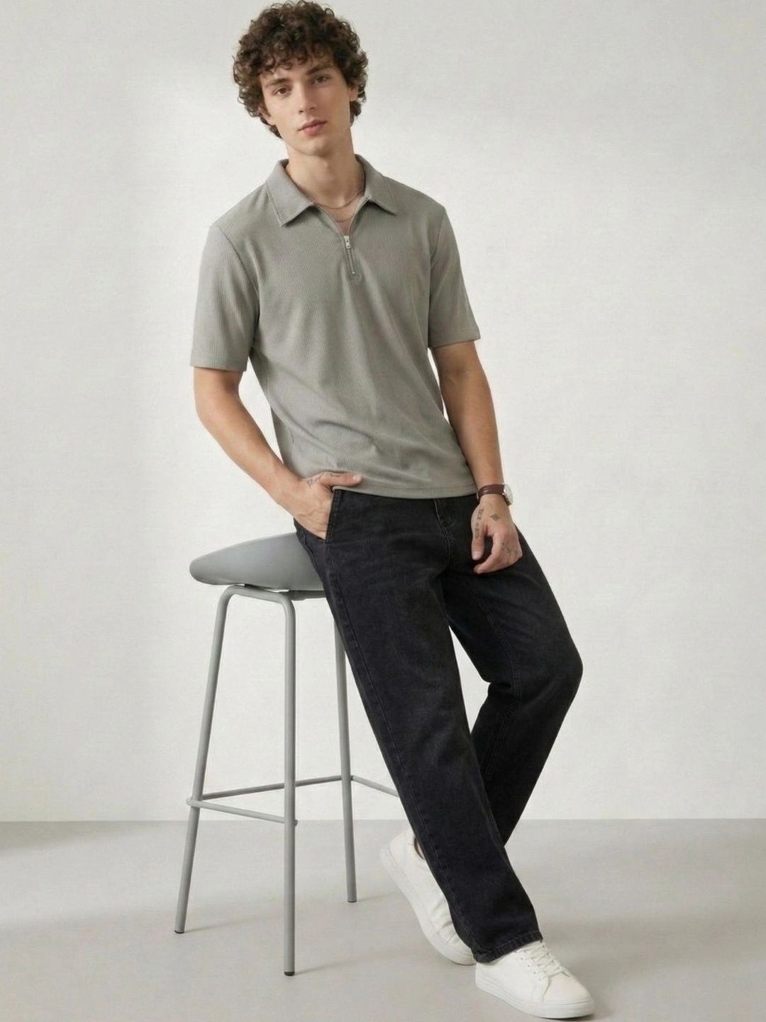 HERE&NOW Men Polo Collar T-shirt