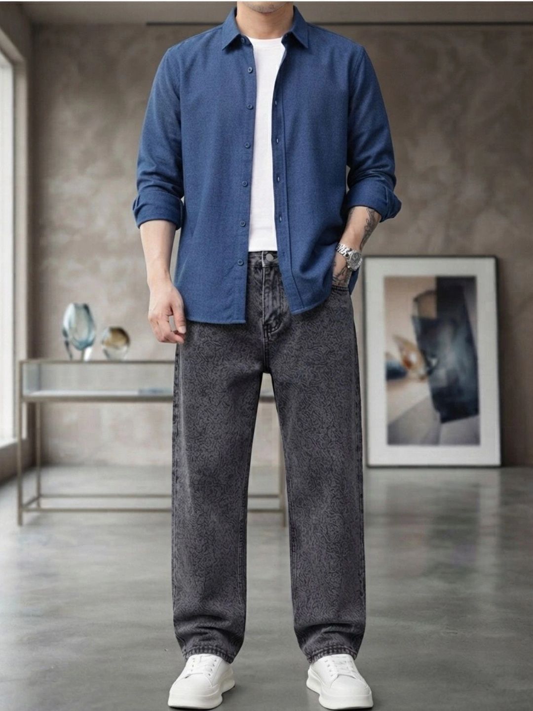 BREXX Men Jean Straight Fit Mid-Rise Printed Stretchable Jeans