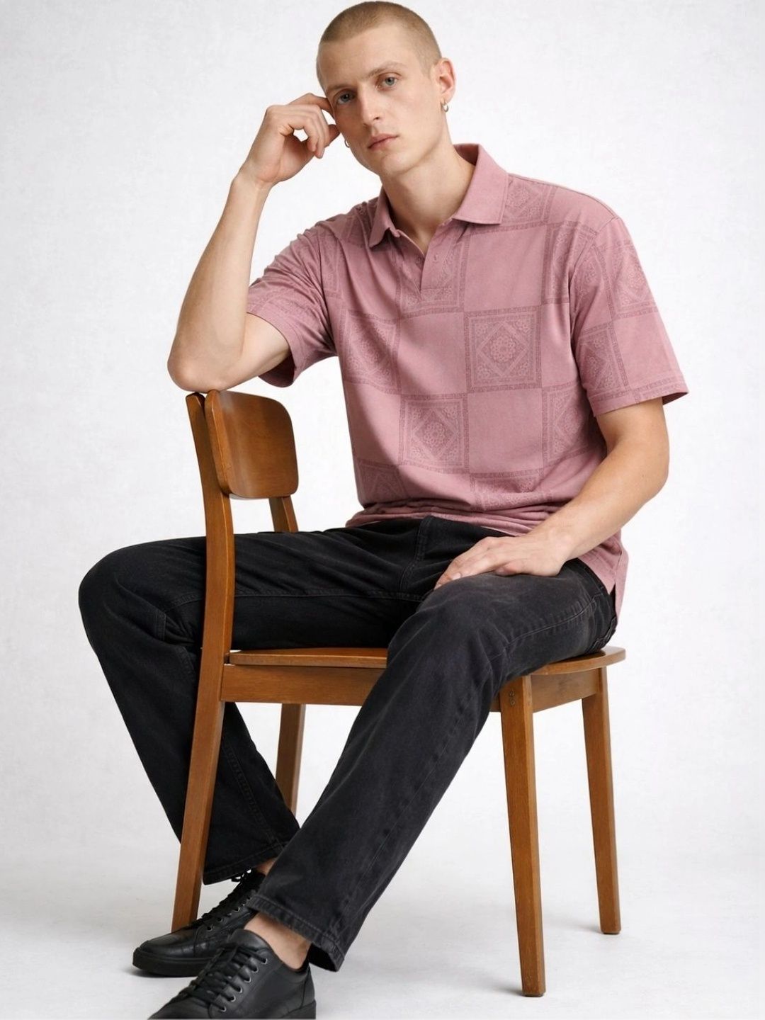 HERE&NOW Men Printed Polo Collar T-shirt